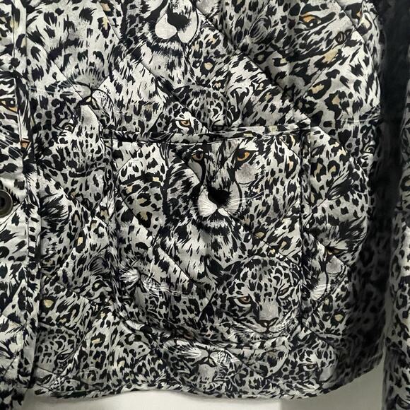 Vintage Anna & Frank Quilted Jacket Womens M 100% Silk Black White Leopard Print - Picture 6 of 9